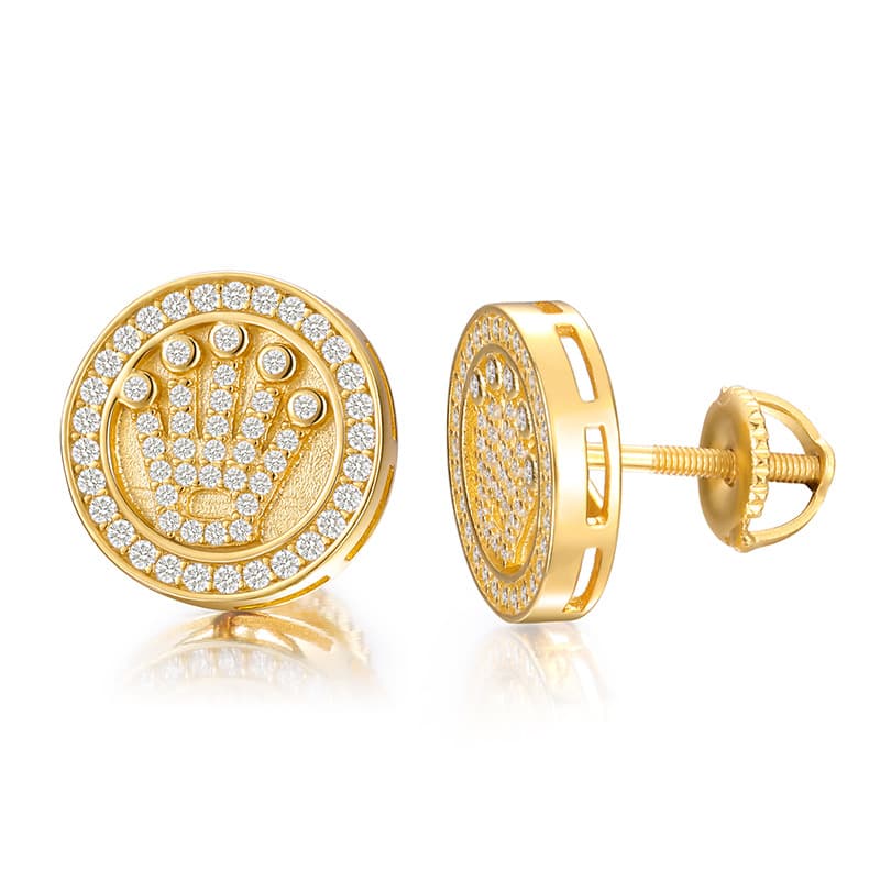 S925 VVS Moissanite Crown Stud Earrings in 18K Gold Plating for Hip-Hop