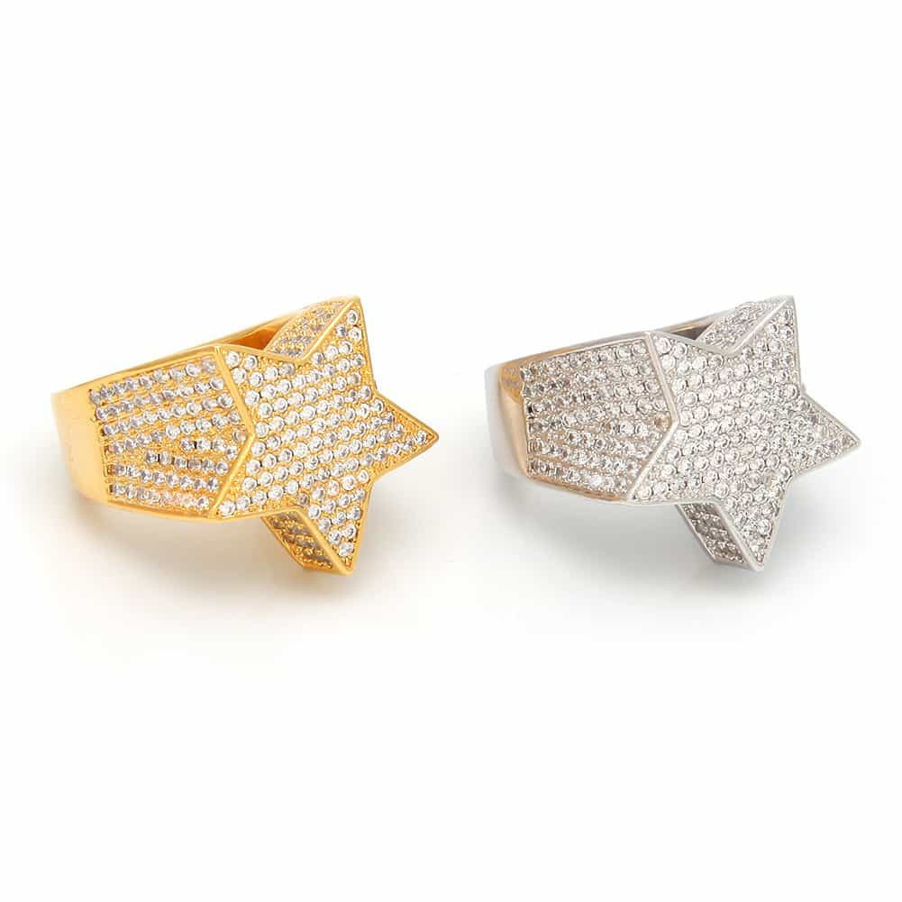 Micro Pave Full Diamond Star Hip-Hop Ring in 18K Gold