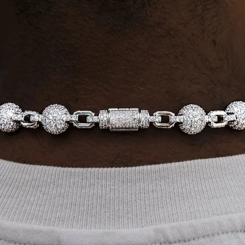 12MM Iced Ball Chain in White Gold - TONGSHOP