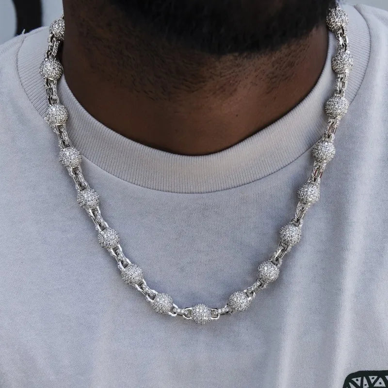 12MM Iced Ball Chain in White Gold - TONGSHOP