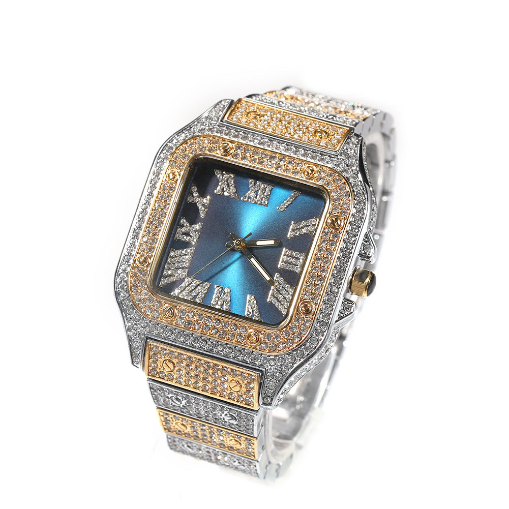 Roman Scale Quartz Full Diamond Watch