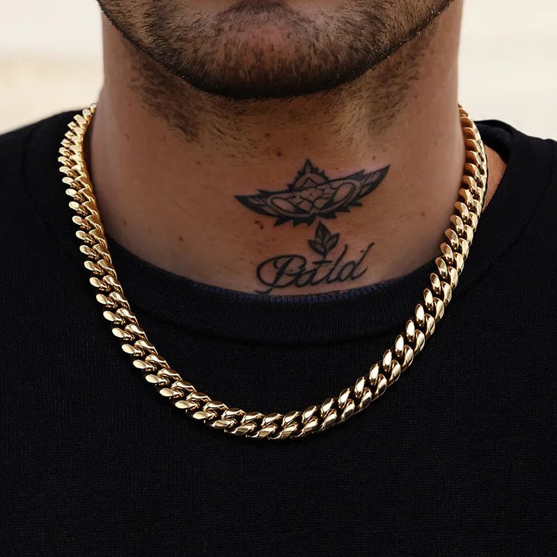 12mm Stainless Steel Cuban Chain in Gold - TONGSHOP