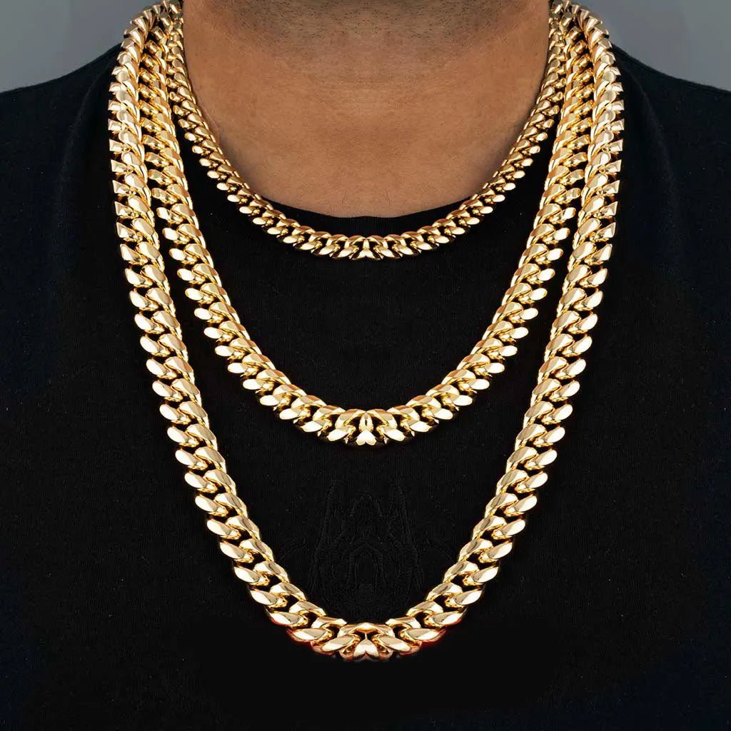 12mm Stainless Steel Cuban Chain in Gold - TONGSHOP