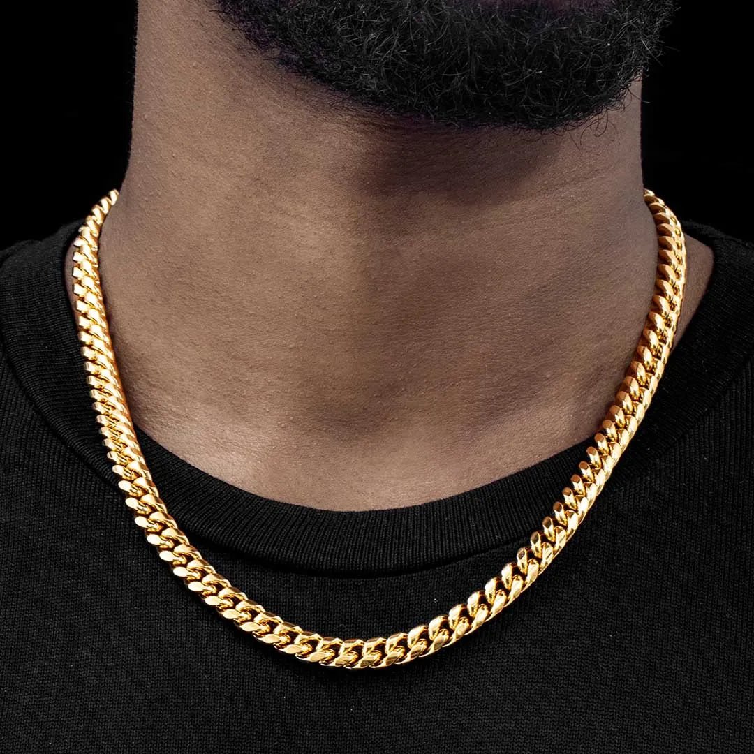 12mm Stainless Steel Cuban Chain in Gold - TONGSHOP