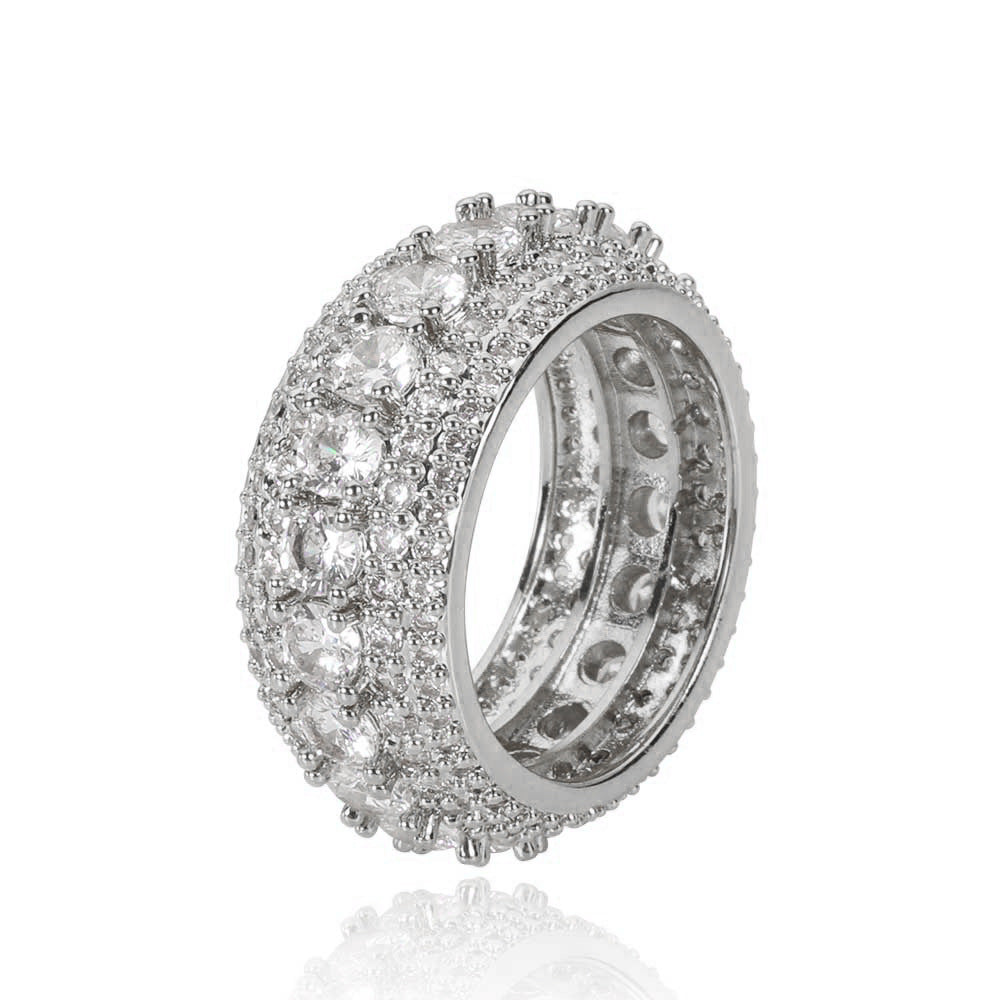 5-Row Micro Pave Iced-Out Diamond Ring in 18K Gold