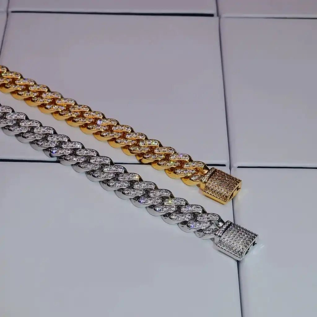 13MM 18K WHITE/GOLD - PLATED SEAMLESS ICED CUBAN CHAIN - TONGSHOP