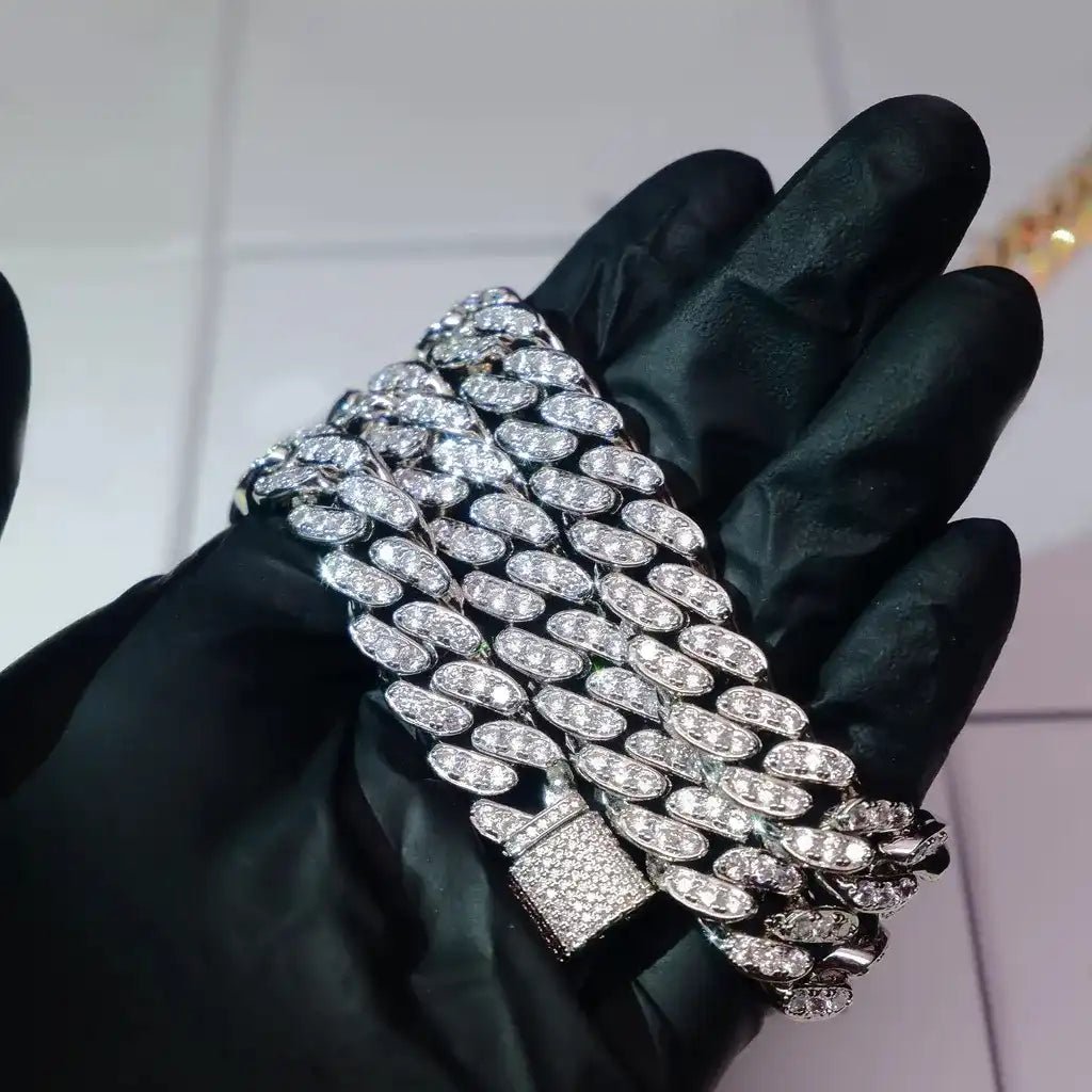 13MM 18K WHITE/GOLD - PLATED SEAMLESS ICED CUBAN CHAIN - TONGSHOP