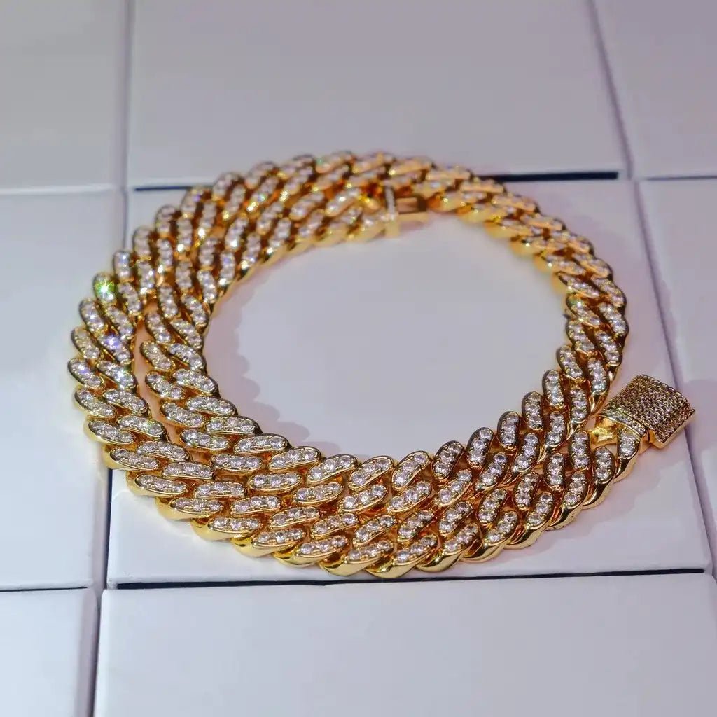 13MM 18K WHITE/GOLD - PLATED SEAMLESS ICED CUBAN CHAIN - TONGSHOP