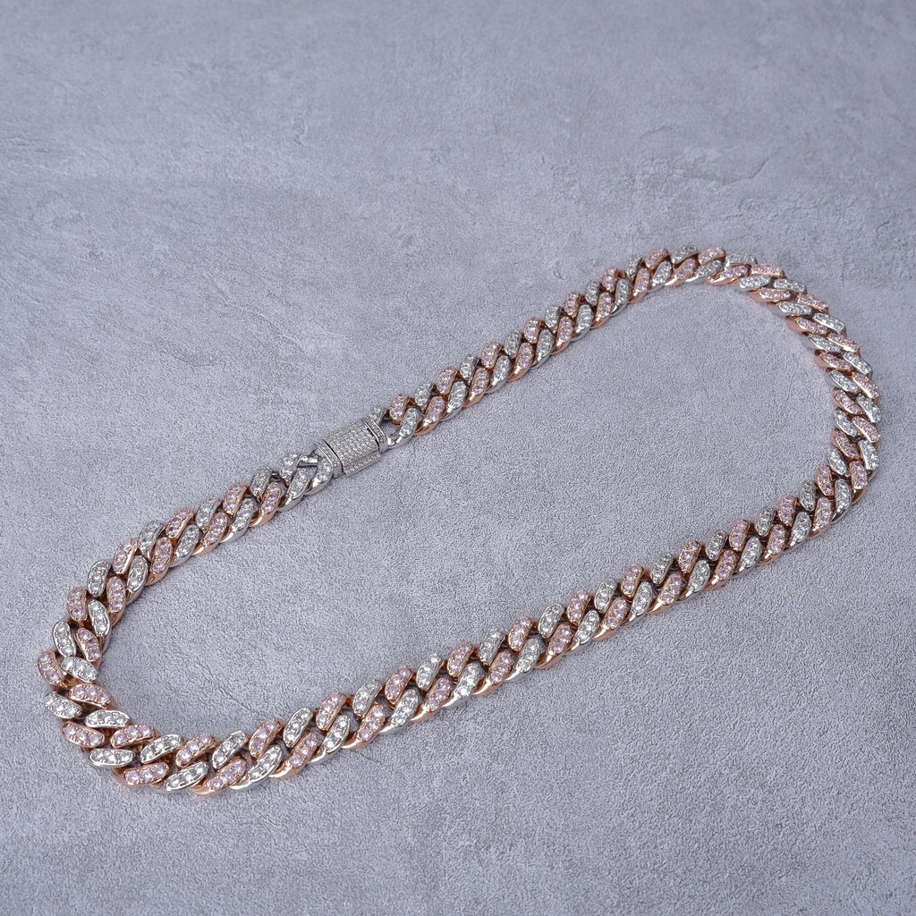 13mm 18K WhiteGold-Plated Pink Iced Cuban Chain