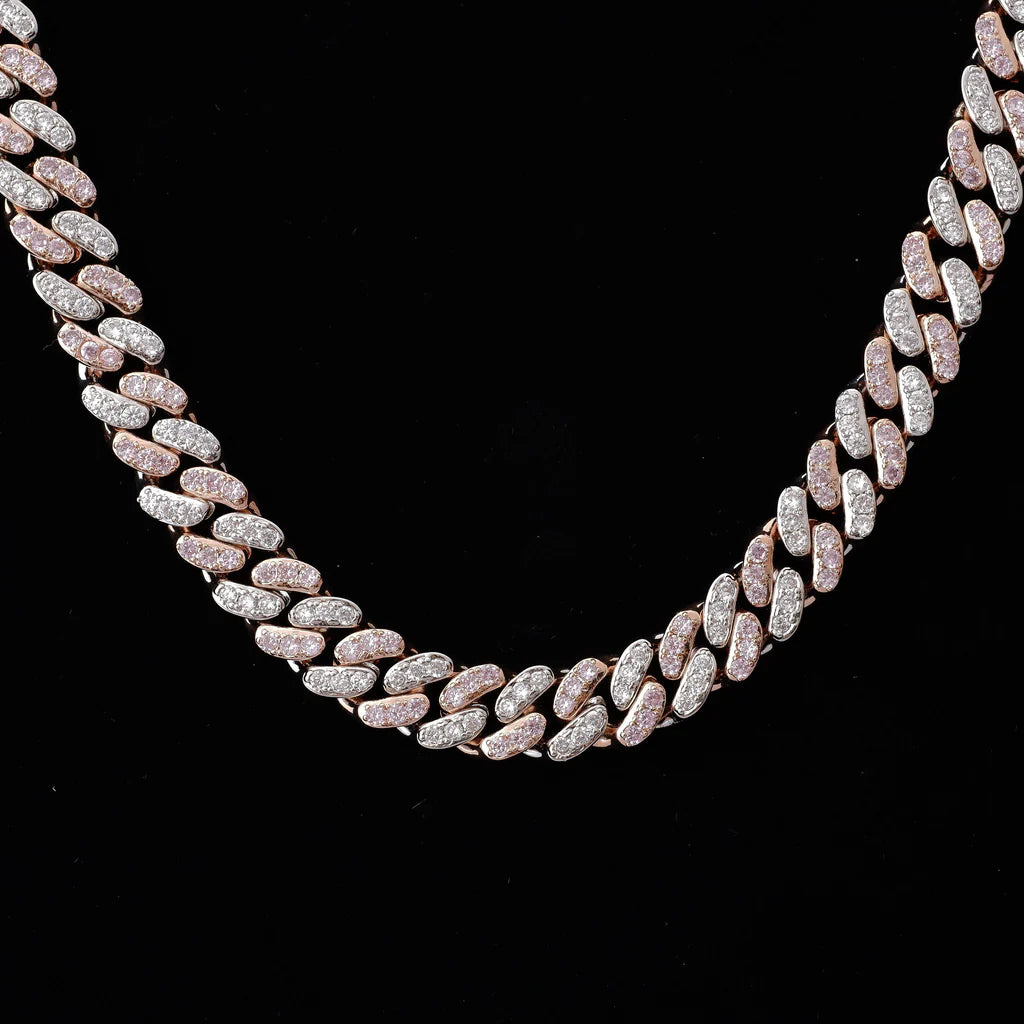 13mm 18K WhiteGold-Plated Pink Iced Cuban Chain