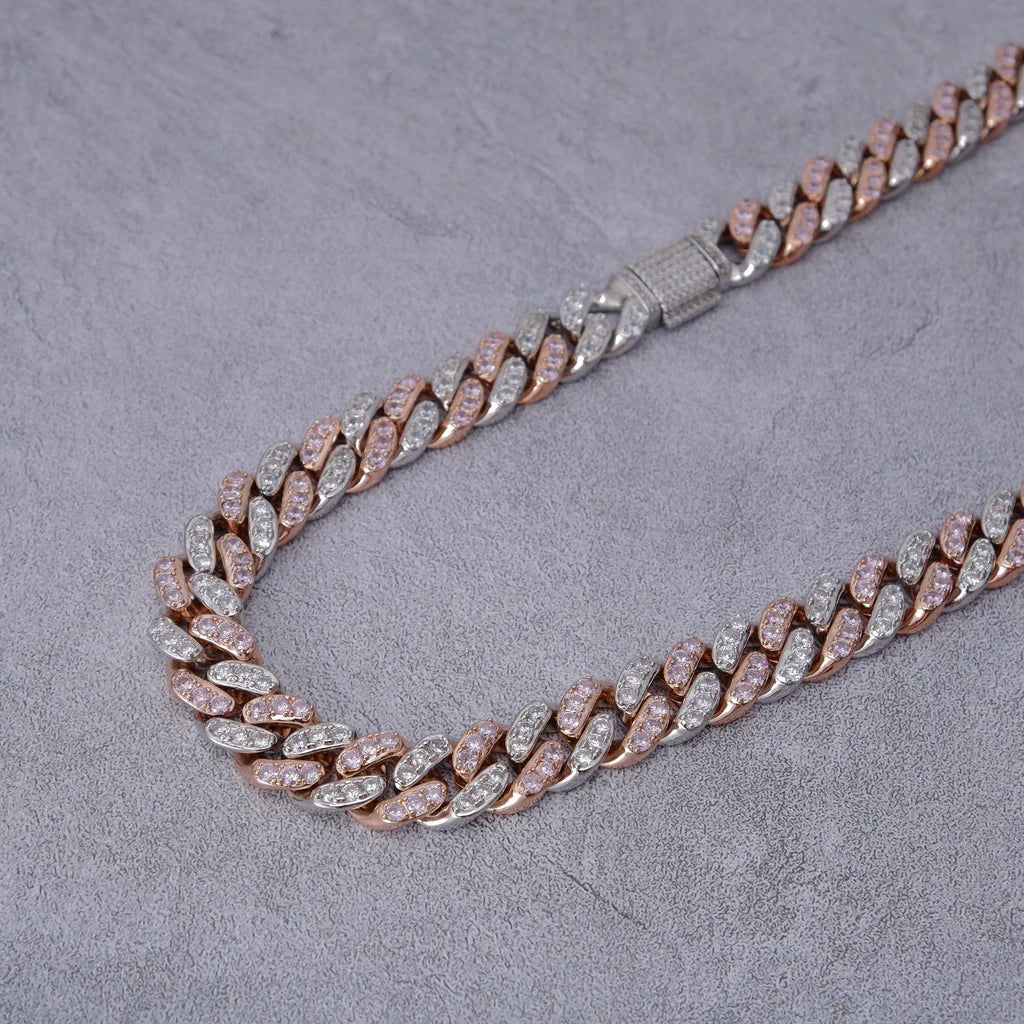 13mm 18K WhiteGold-Plated Pink Iced Cuban Chain