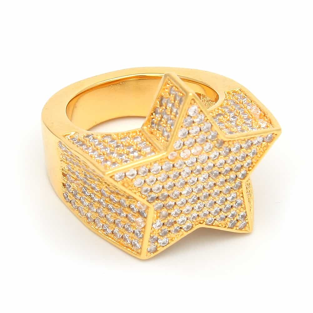 Micro Pave Full Diamond Star Hip-Hop Ring in 18K Gold