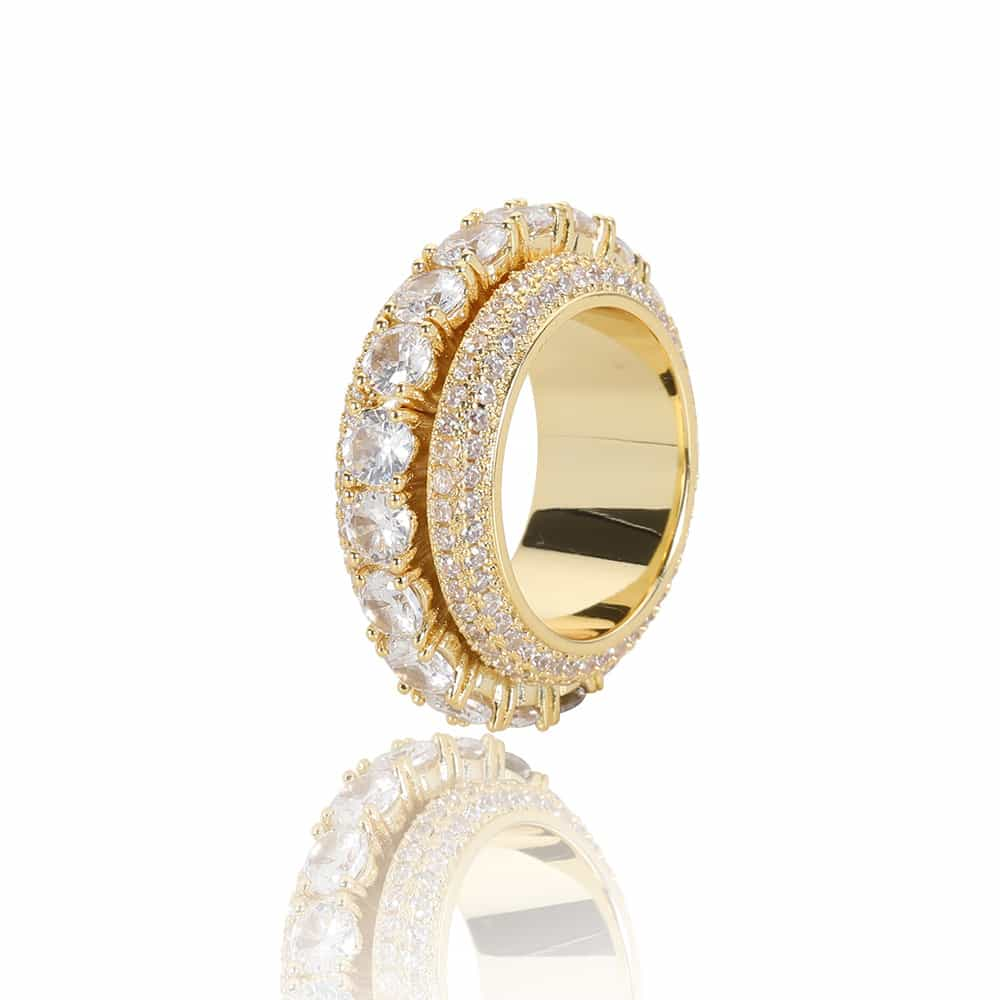 Five-Row Rotatable Iced-Out Hip-Hop Ring in 18K Gold