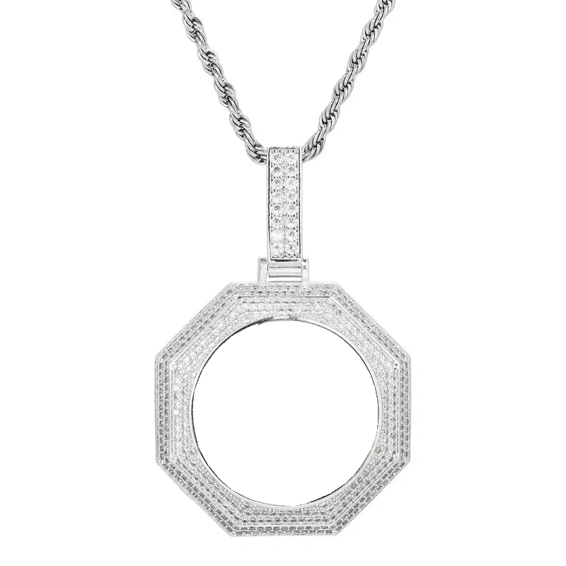 14k White Gold Custom Photo Bagua Pendant - 42mm