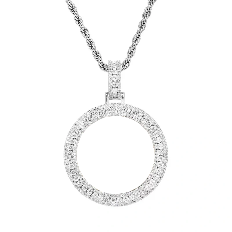 14k Gold Double Row Micro-Inlaid 3D Custom Photo Round Pendant - 40mm