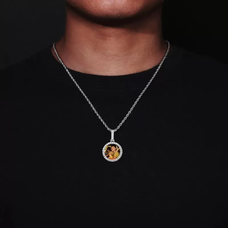 14k Gold Small Custom Photo Micro-Set Round Pendant - 25mm