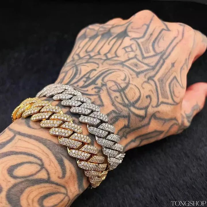 14MM Rhombus Cuban Full Diamond Bracelet - TONGSHOP