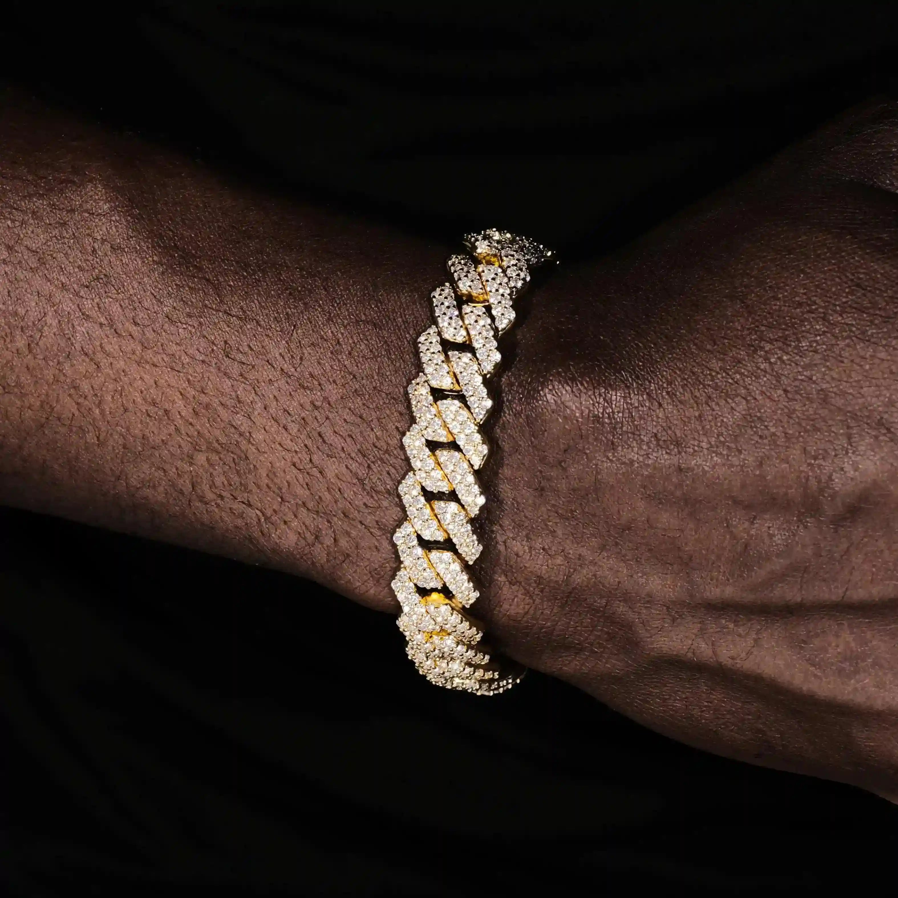 14mm Iced Prong Cuban Bracelet In 18k Gold