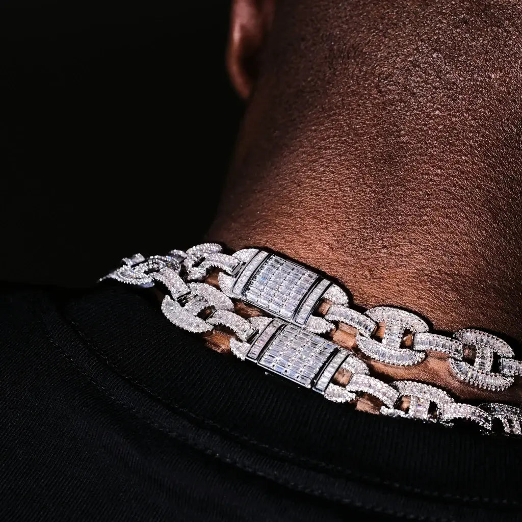 15mm Baguette Mariner Chain White Gold - TONGSHOP