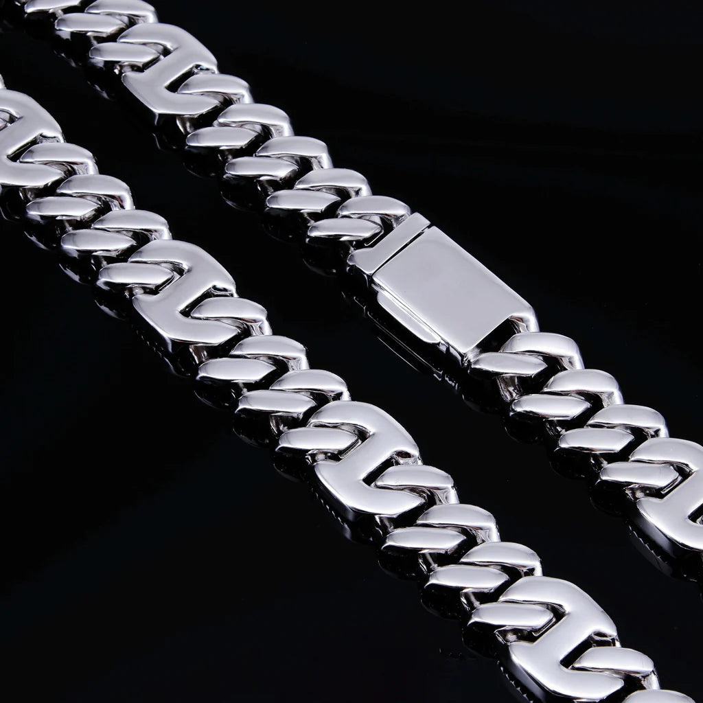 Prong Baguette Curb Chain White Gold - 15mm