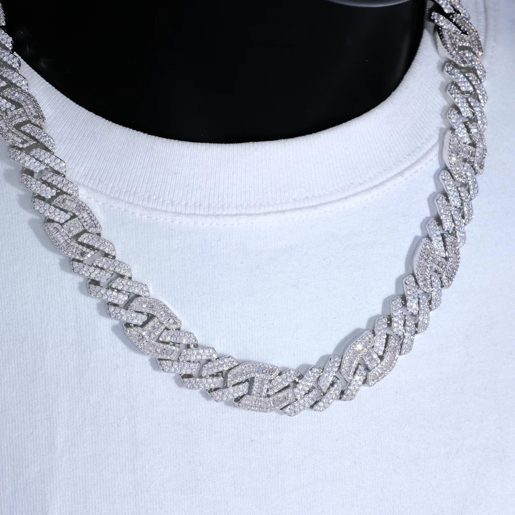 Prong Baguette Curb Chain White Gold - 15mm