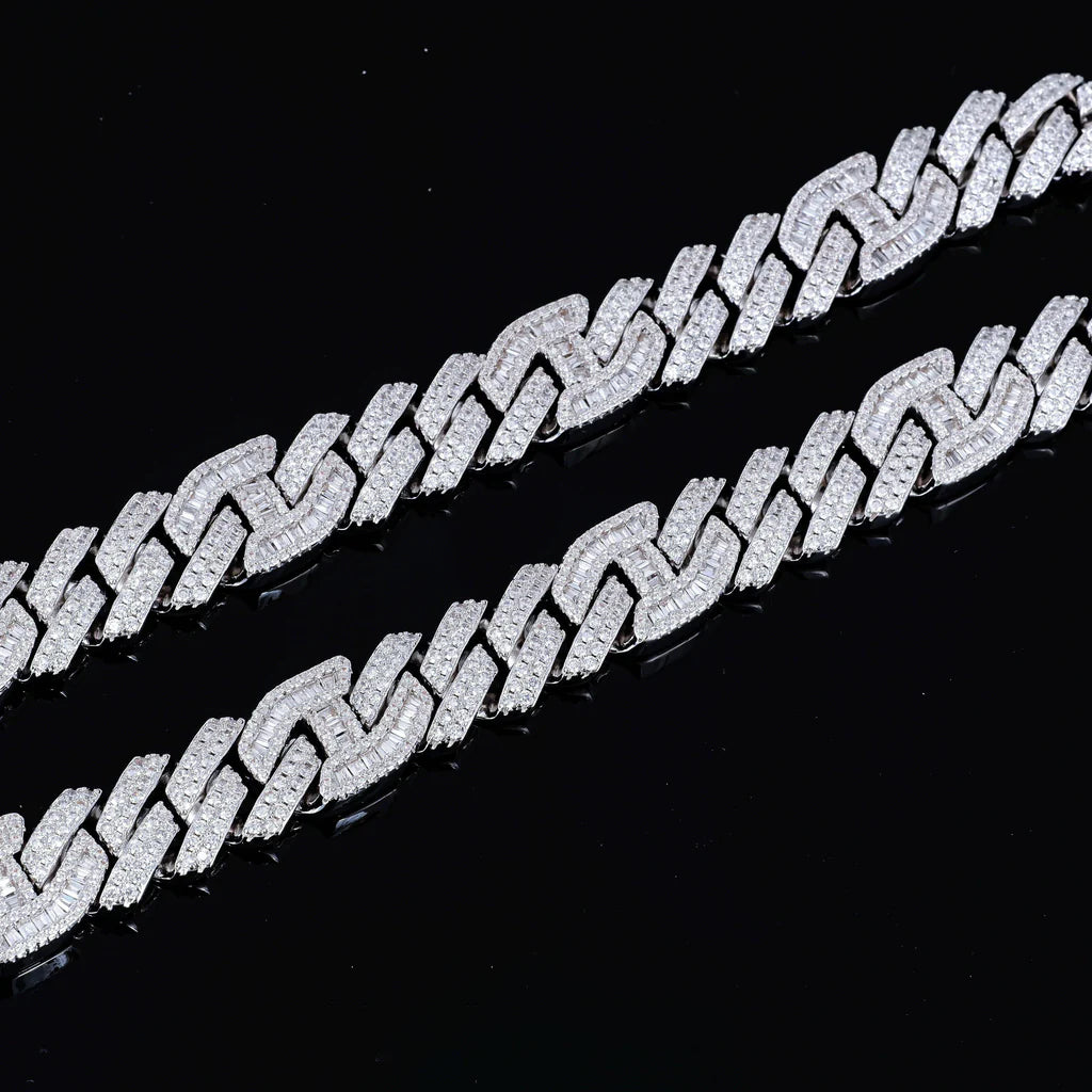 Prong Baguette Curb Chain White Gold - 15mm