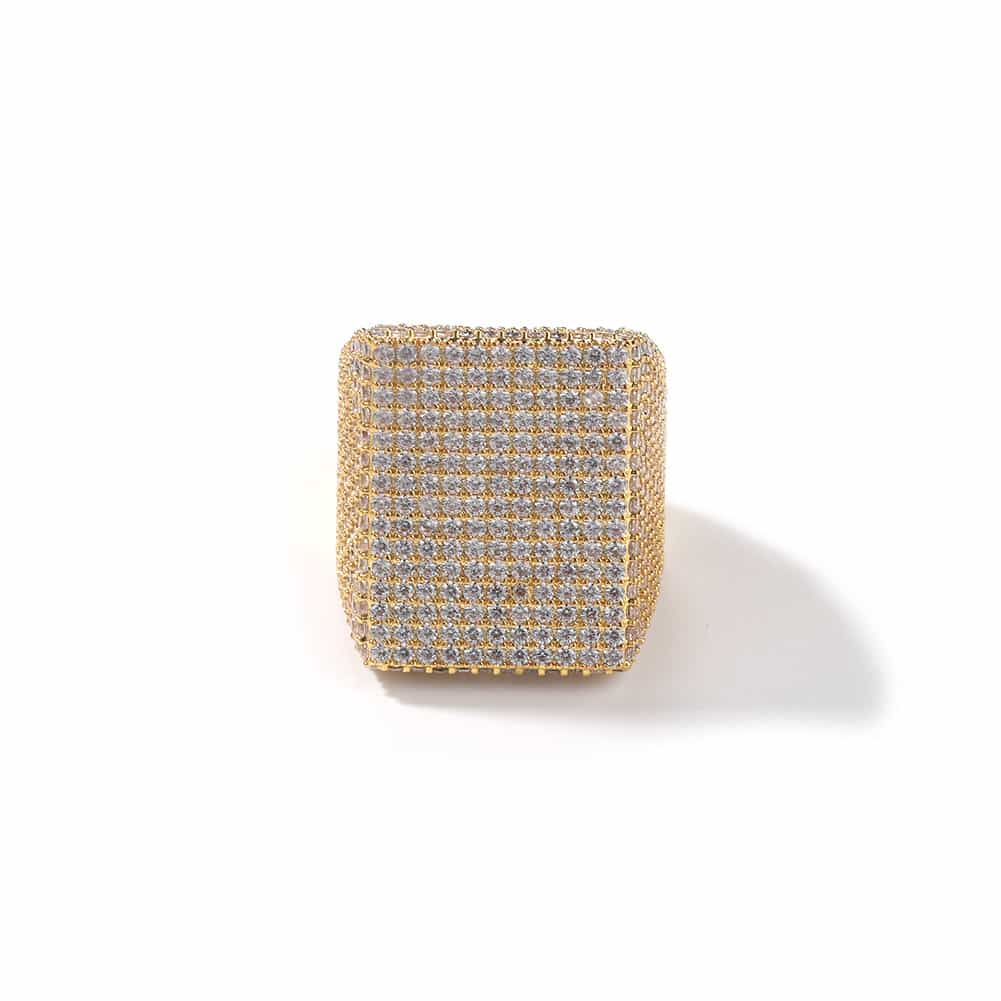 Silver Square Diamond Men's Ring in 18K Gold Finish