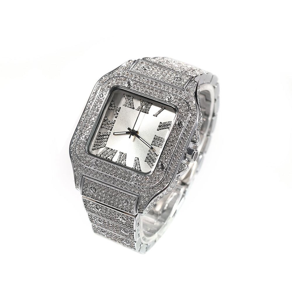 Roman Scale Quartz Full Diamond Watch