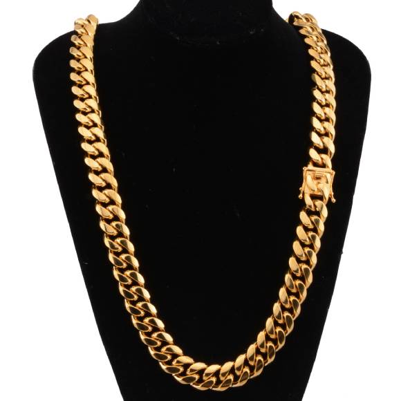 16mm Stainless Steel Cuban Chain in Gold - TONGSHOP