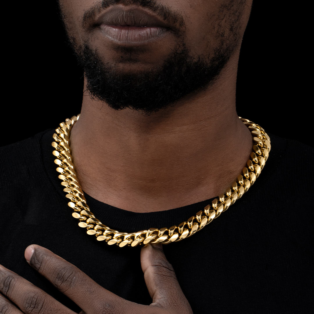 16mm Stainless Steel Cuban Chain in Gold - TONGSHOP