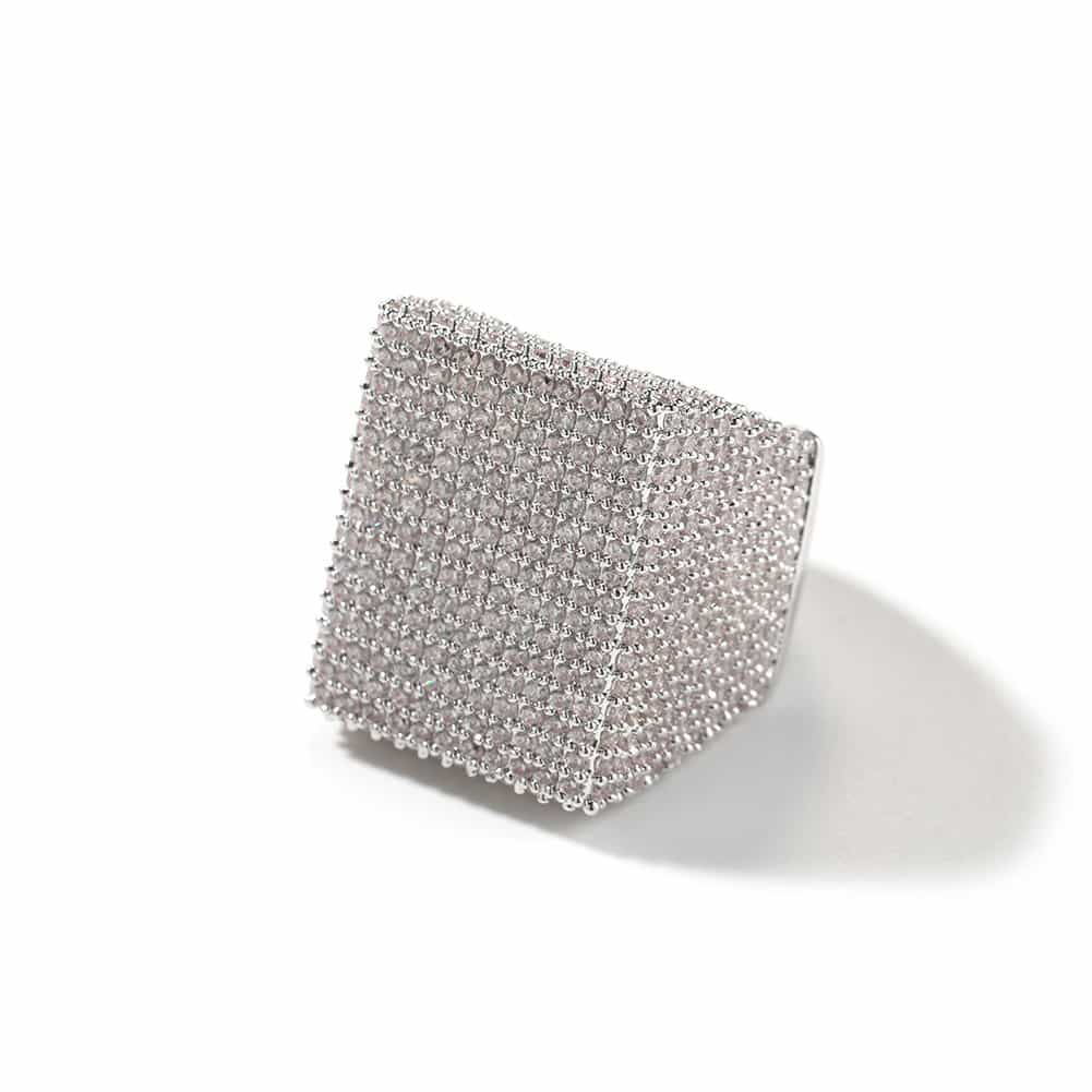 Silver Square Diamond Men's Ring in 18K Gold Finish