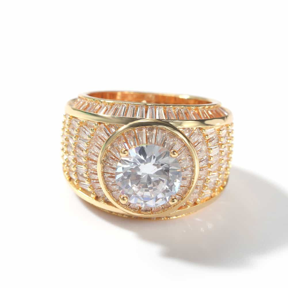 Men's Diamond-Encrusted Hip-Hop Ring in 18K Gold Plating