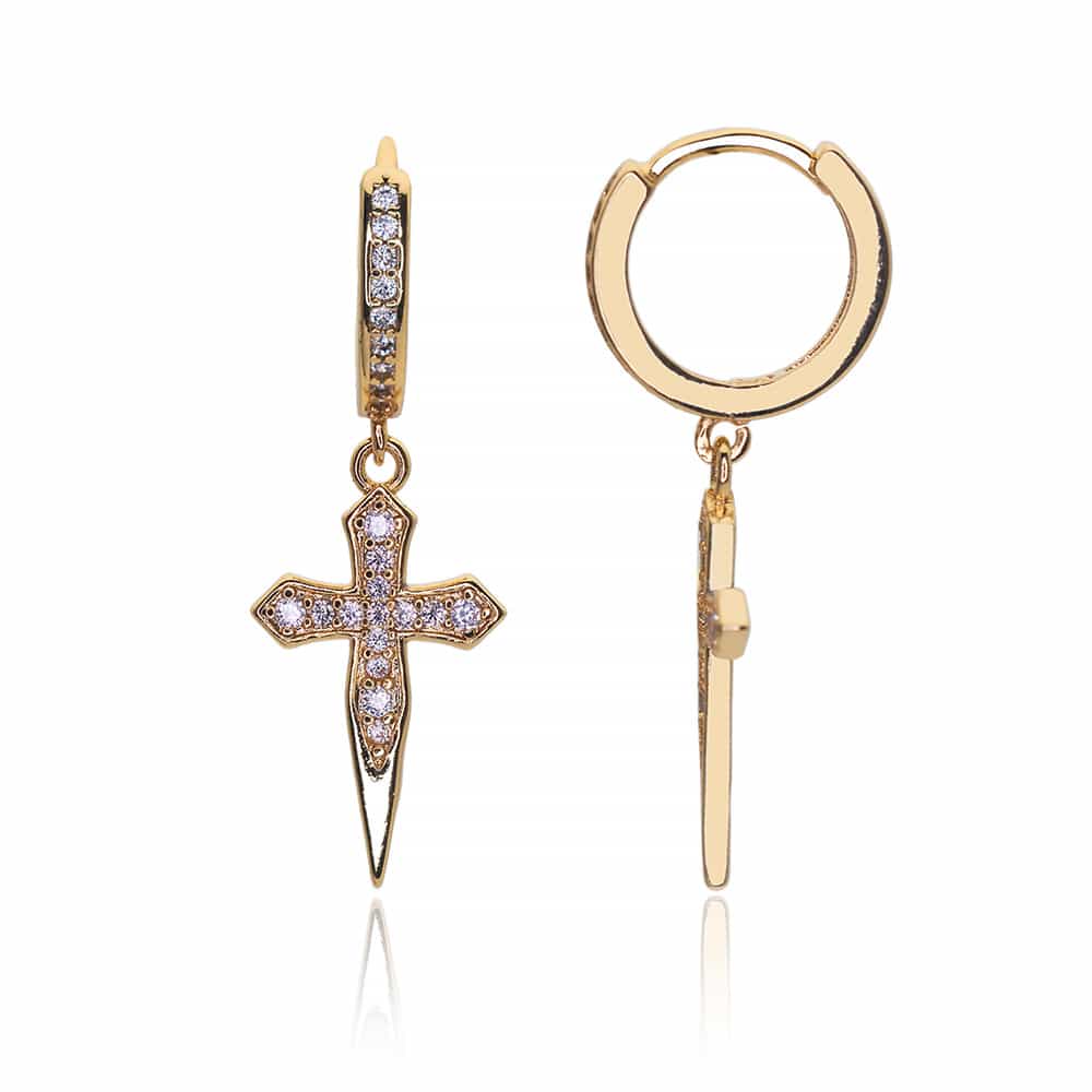 18K Gold Diamond - Inlaid Cross Sword Ear Cuff - TONGSHOP