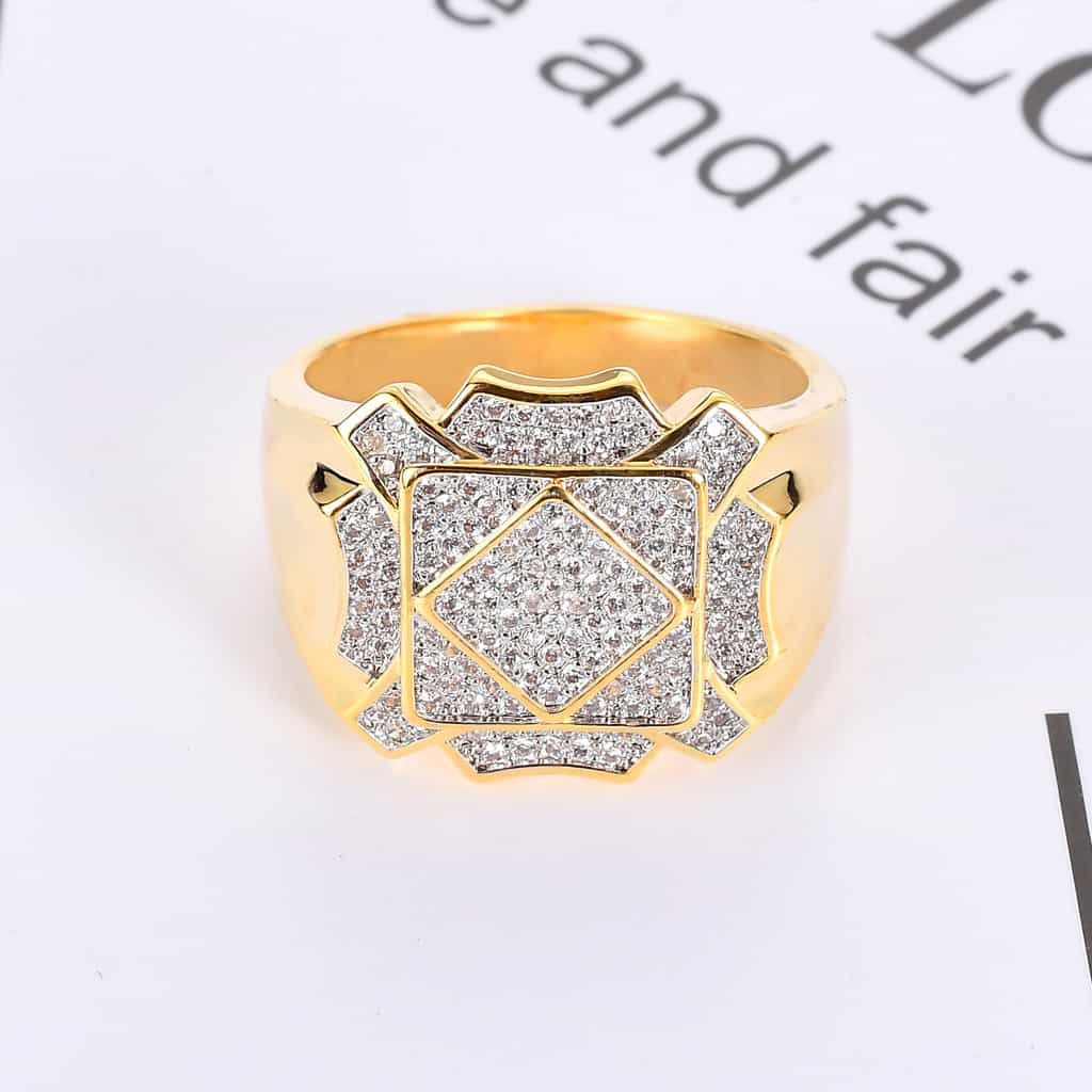 18K Gold Full Pave Cubic Zirconia Geometric Ring - TONGSHOP