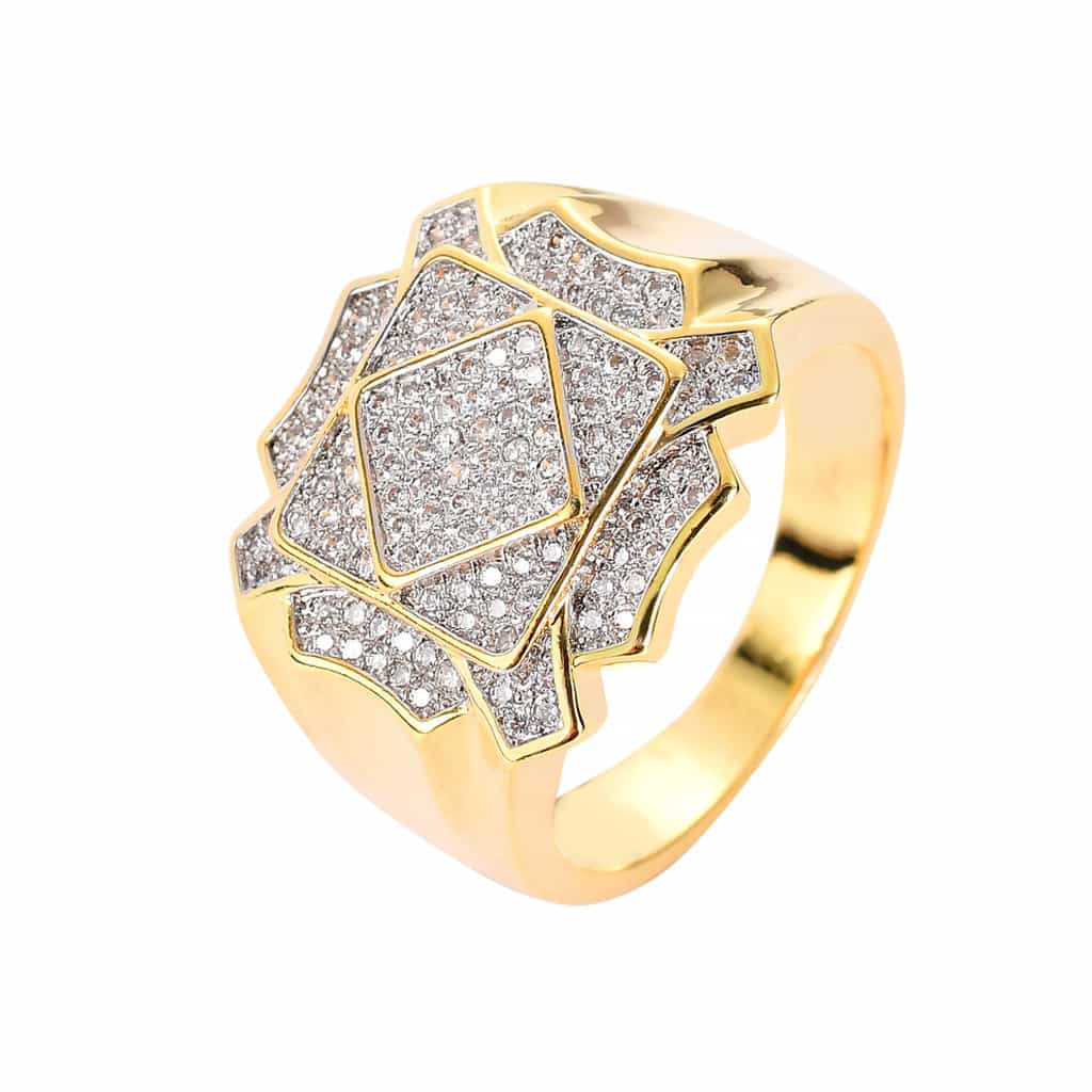 18K Gold Full Pave Cubic Zirconia Geometric Ring - TONGSHOP