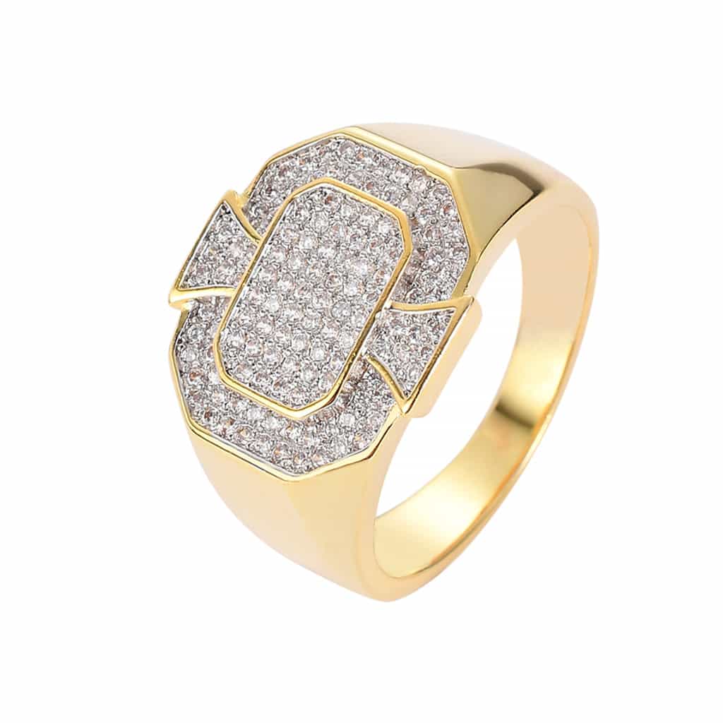 18K Gold Full Pave Cubic Zirconia Geometric Ring - TONGSHOP