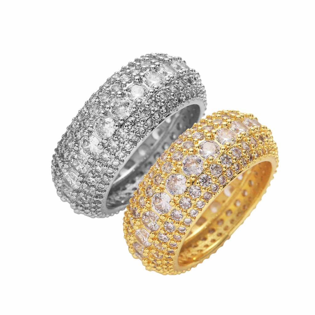 18K Gold Micro Pave Five - Row Full Diamond Ring - TONGSHOP
