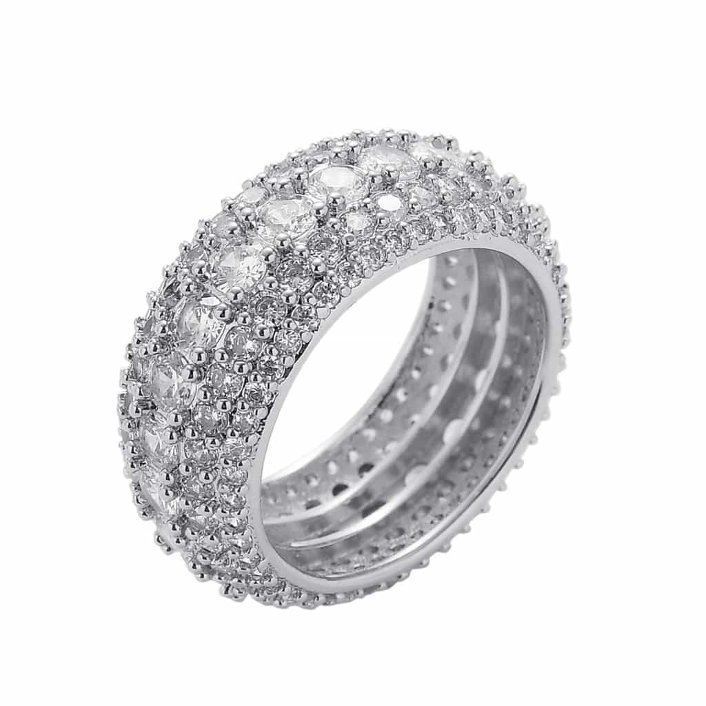 18K Gold Micro Pave Five - Row Full Diamond Ring - TONGSHOP
