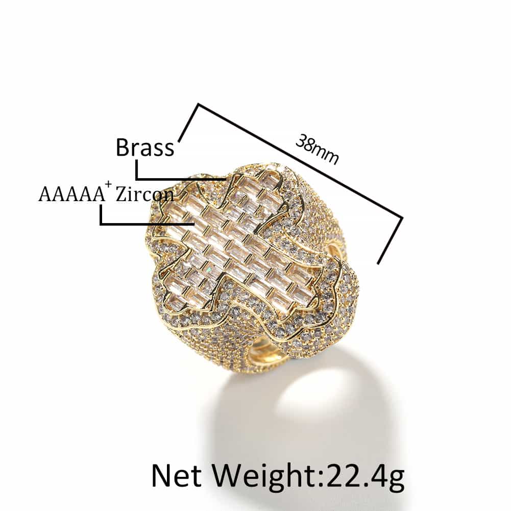 18K Gold Micropave Full Diamond Cross Hip Hop Ring - TONGSHOP