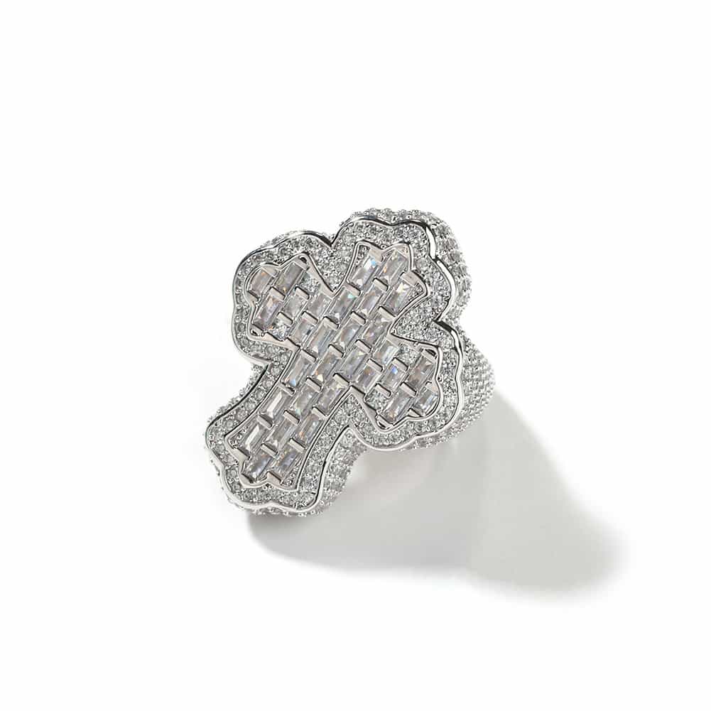 18K Gold Micropave Full Diamond Cross Hip Hop Ring - TONGSHOP