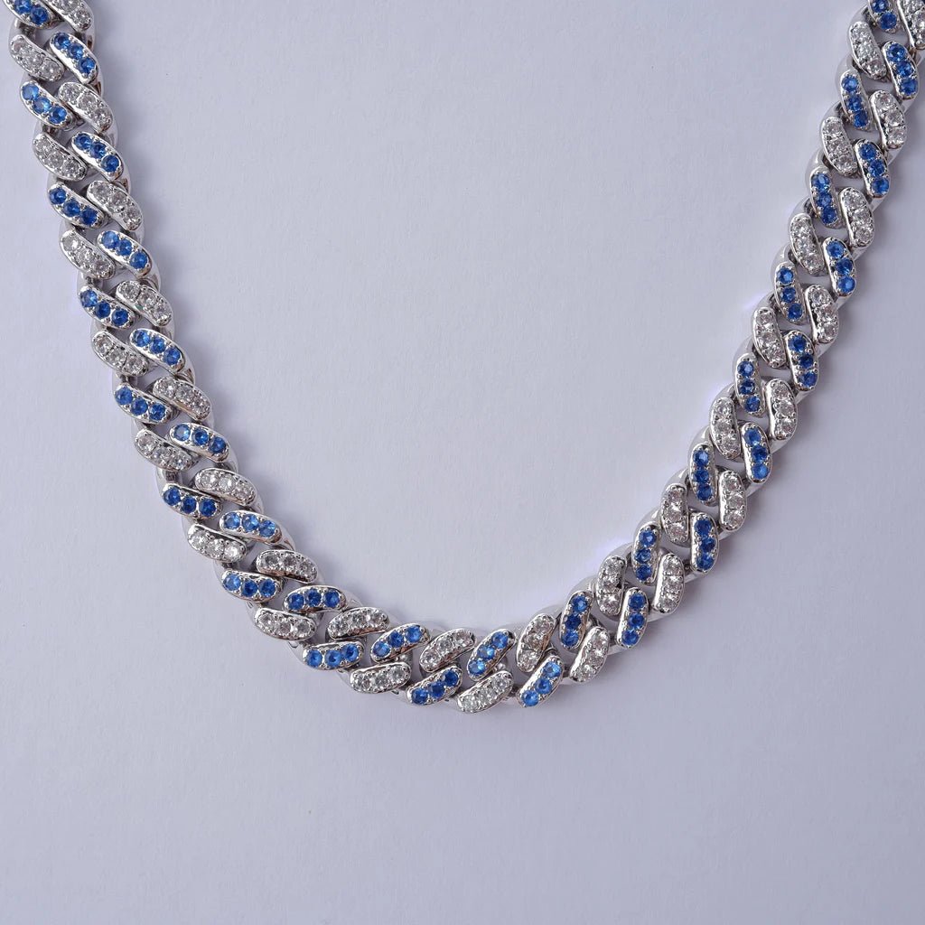 18k White Gold Blue Iced Cuban Chain - 13mm - TONGSHOP