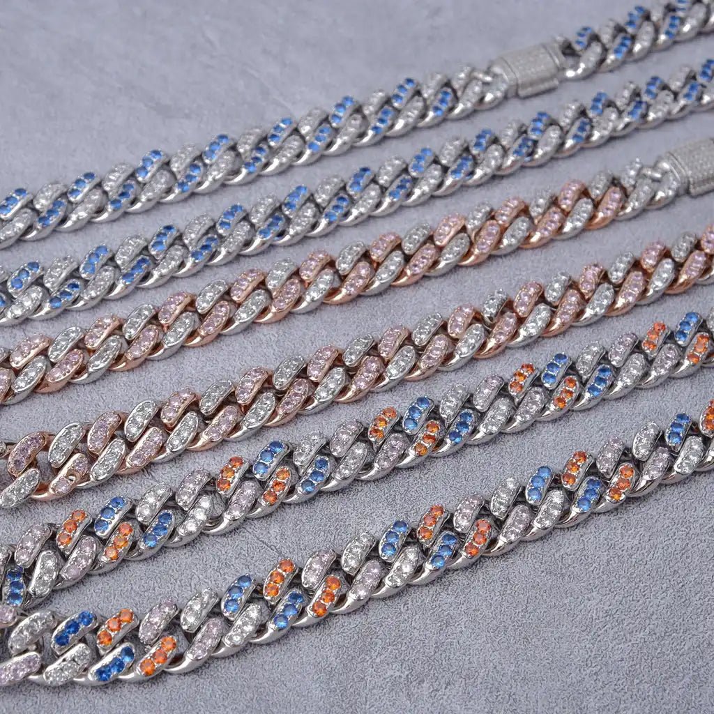 18k White Gold Blue Iced Cuban Chain - 13mm - TONGSHOP