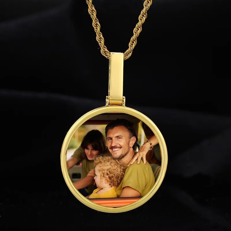 18k Gold Custom Photo Polished Round Pendant - 45mm