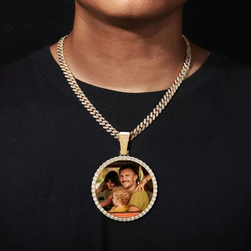 18k Gold Large 3D Custom Photo Micro-Inlaid Round Pendant - 70mm