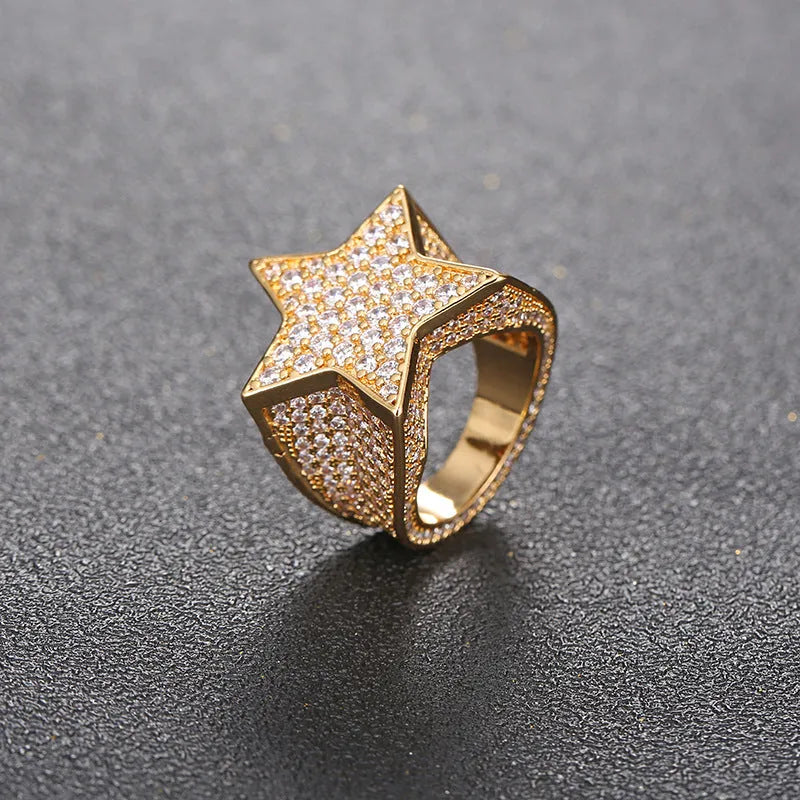 18K Gold Plated Zircon Pentagram Men's Ring