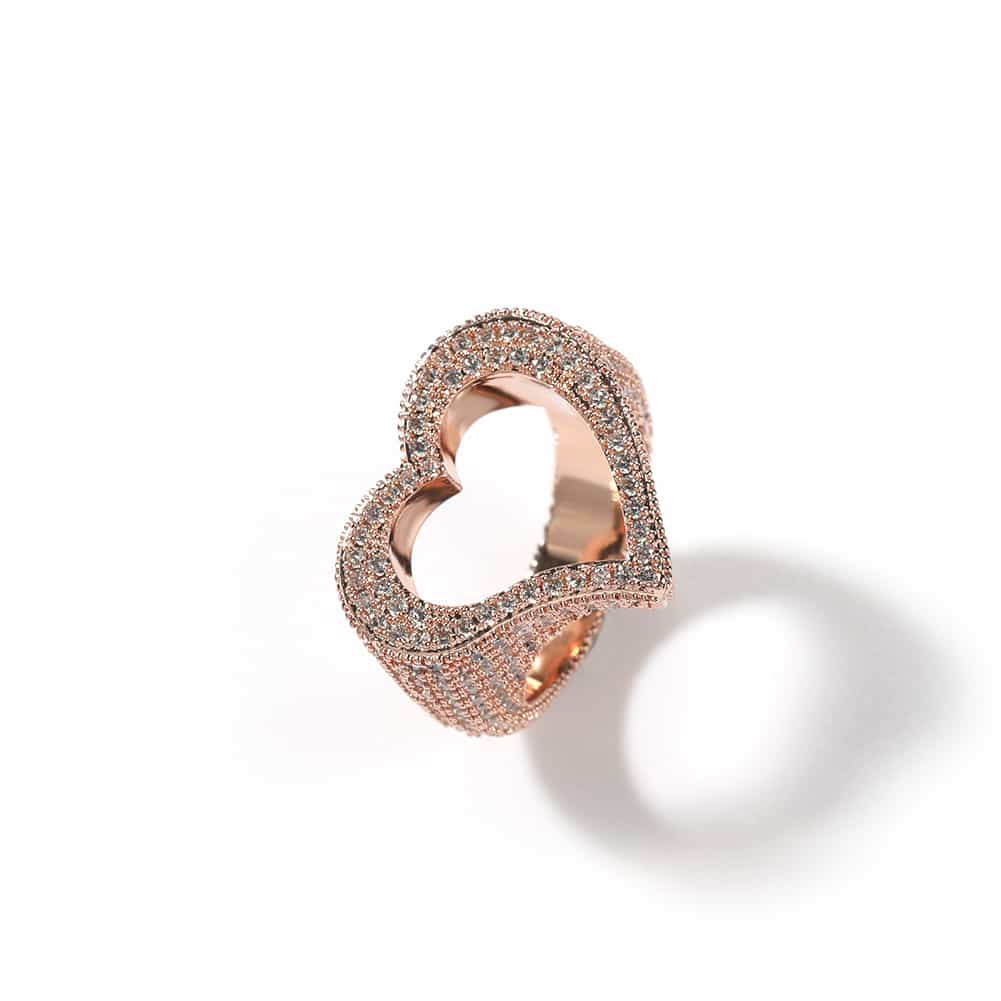 Hollow Heart Diamond Ring in 18K Gold Plating