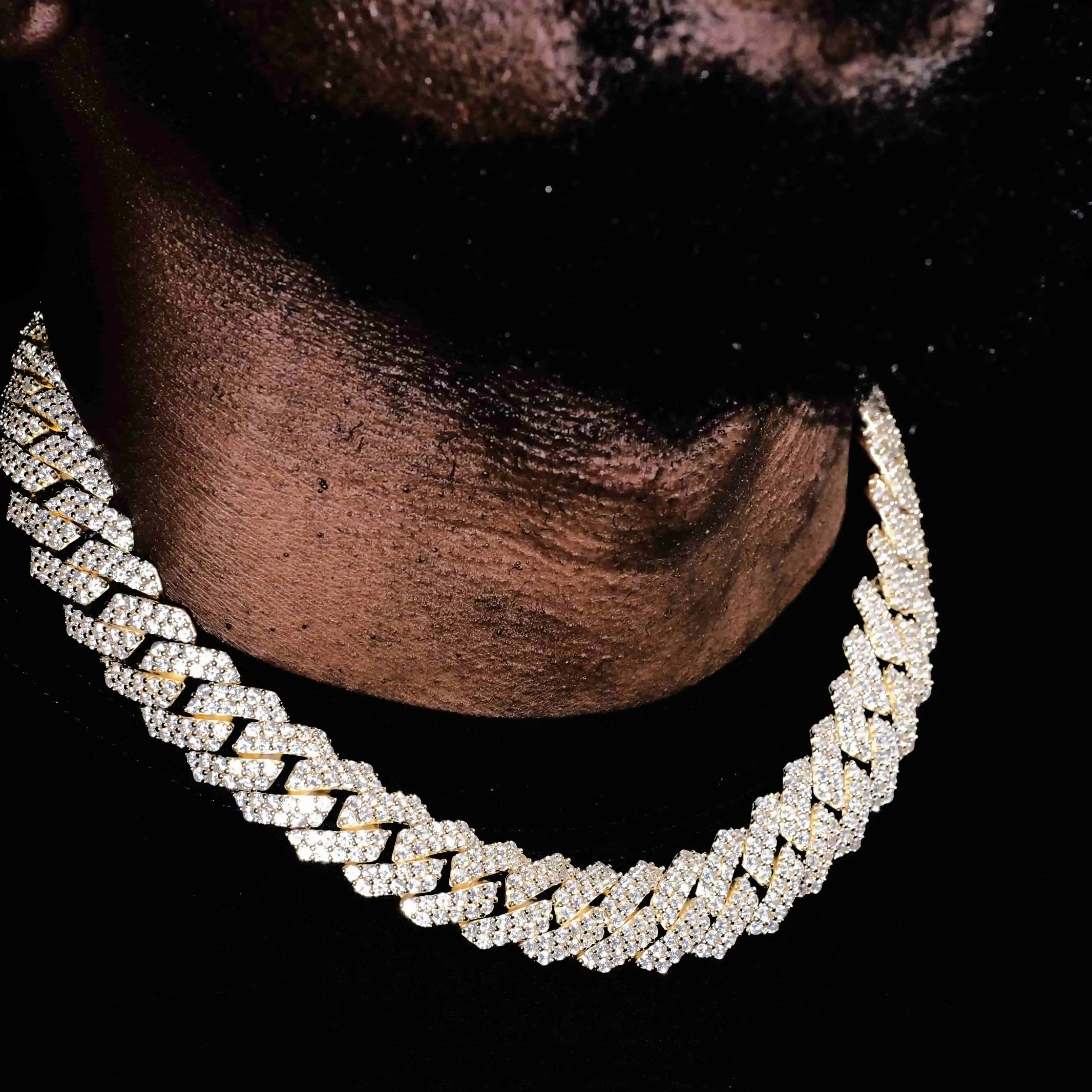 19mm 2 - Row Iced Prong Cuban Chain In 18K Gold - TONGSHOP