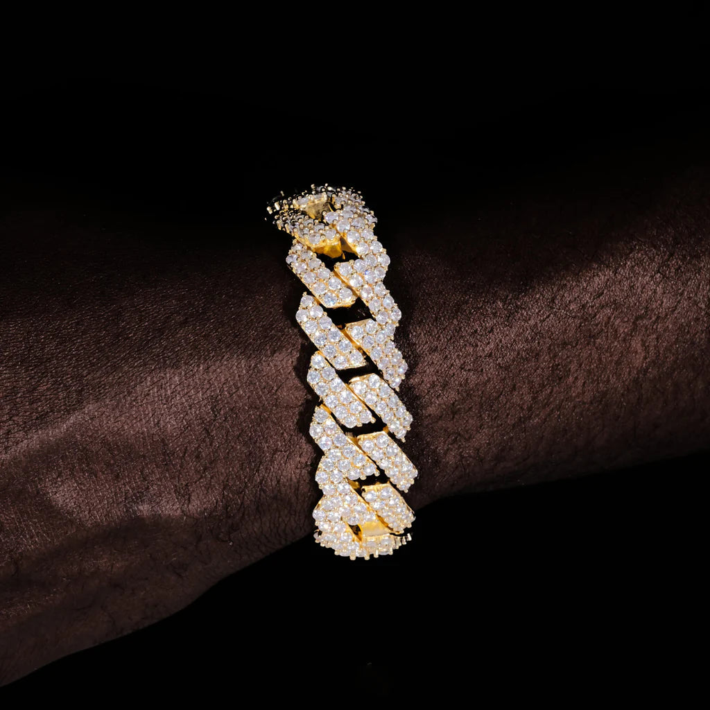 2-Row Iced Prong Cuban Bracelet in 18k Gold - 19mm