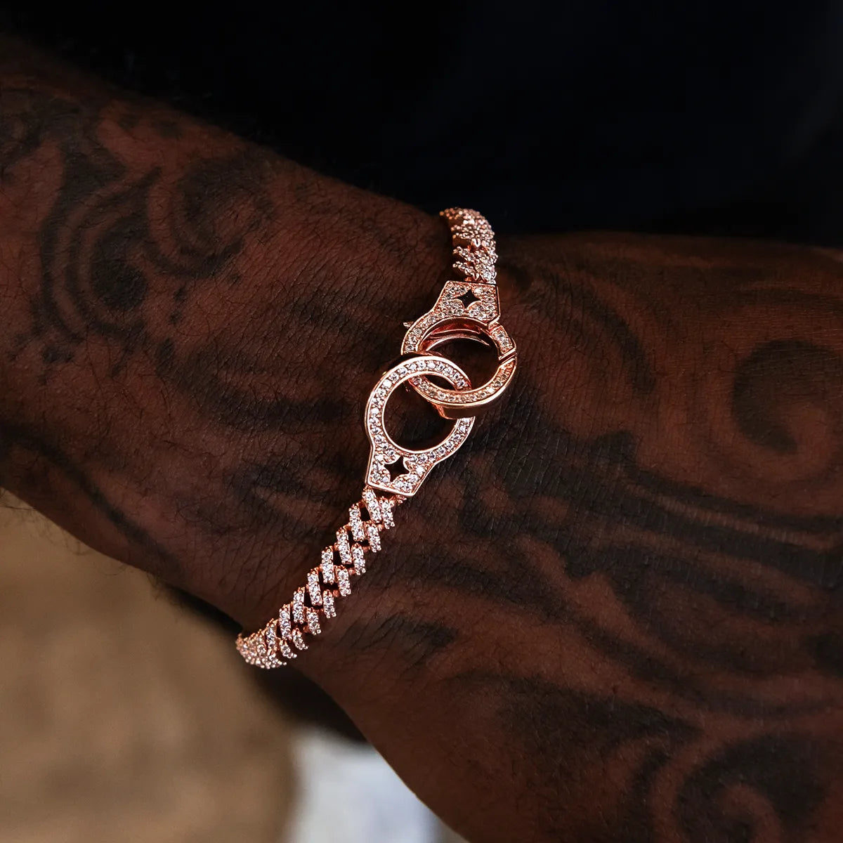 Iced Handcuff Diamond Prong Cuban Bracelet in Rose Gold