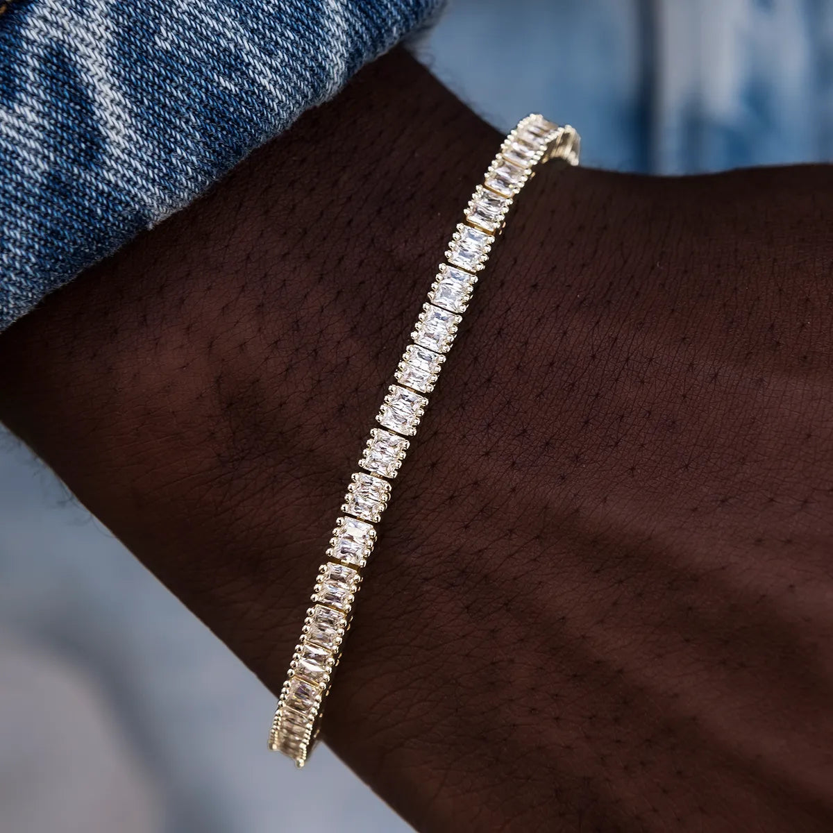 Diamond Baguette Tennis Bracelet in Yellow Gold- 3mm